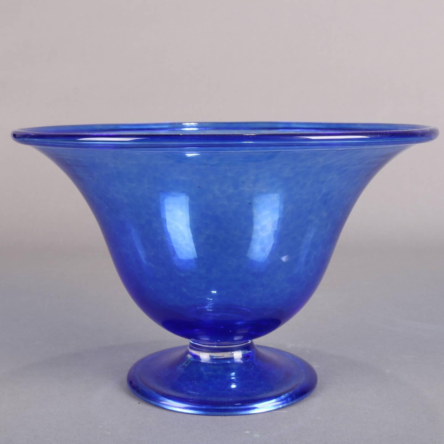 Blown Glass Corning Museum of Glass Cobalt Blue Blown Footed Flared Bowl, Signed