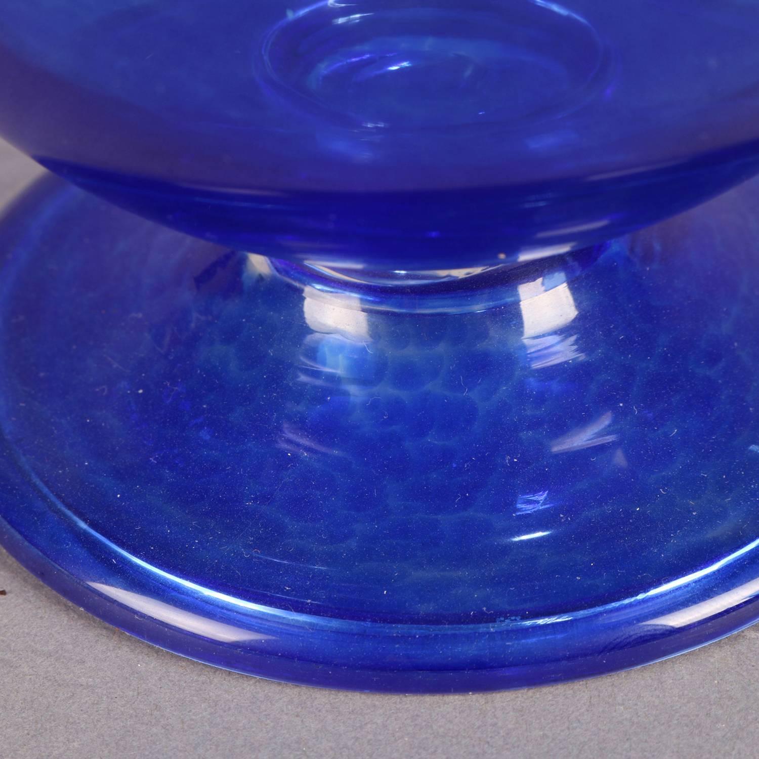 Corning Museum of Glass Cobalt Blue Blown Footed Flared Bowl, Signed 1