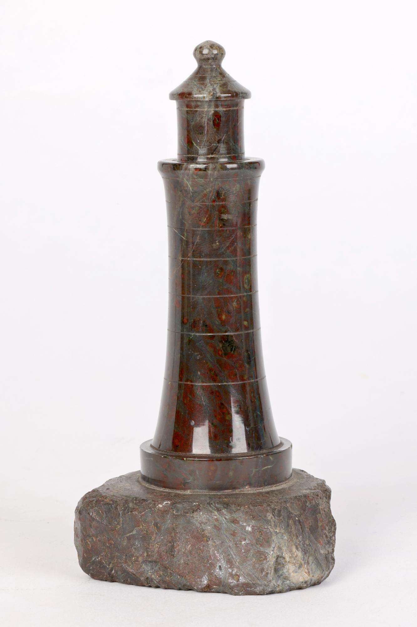 Cornish Carved Serpentine Stoneware Model of a Lighthouse 2