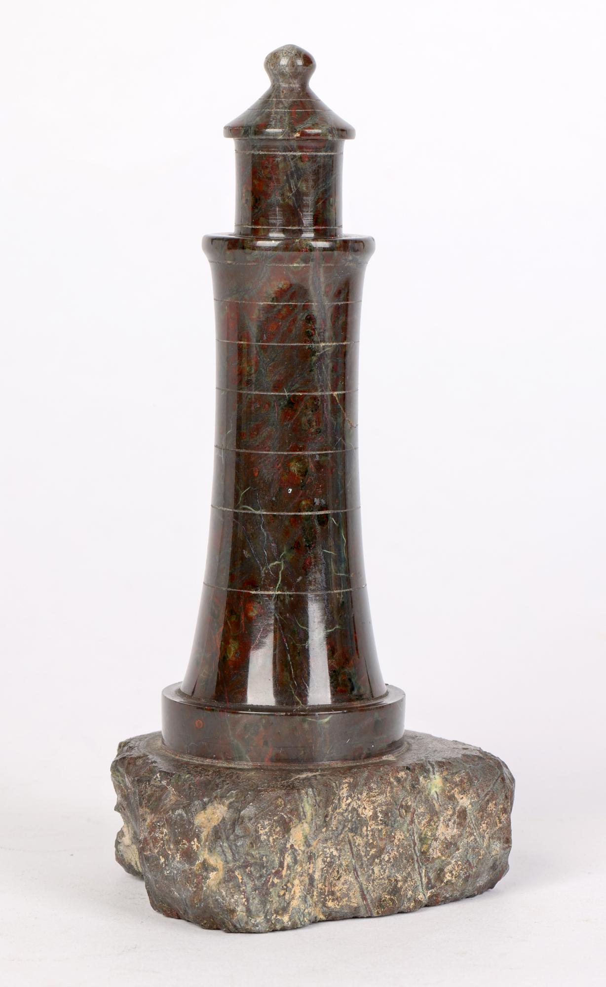 Folk Art Cornish Carved Serpentine Stoneware Model of a Lighthouse