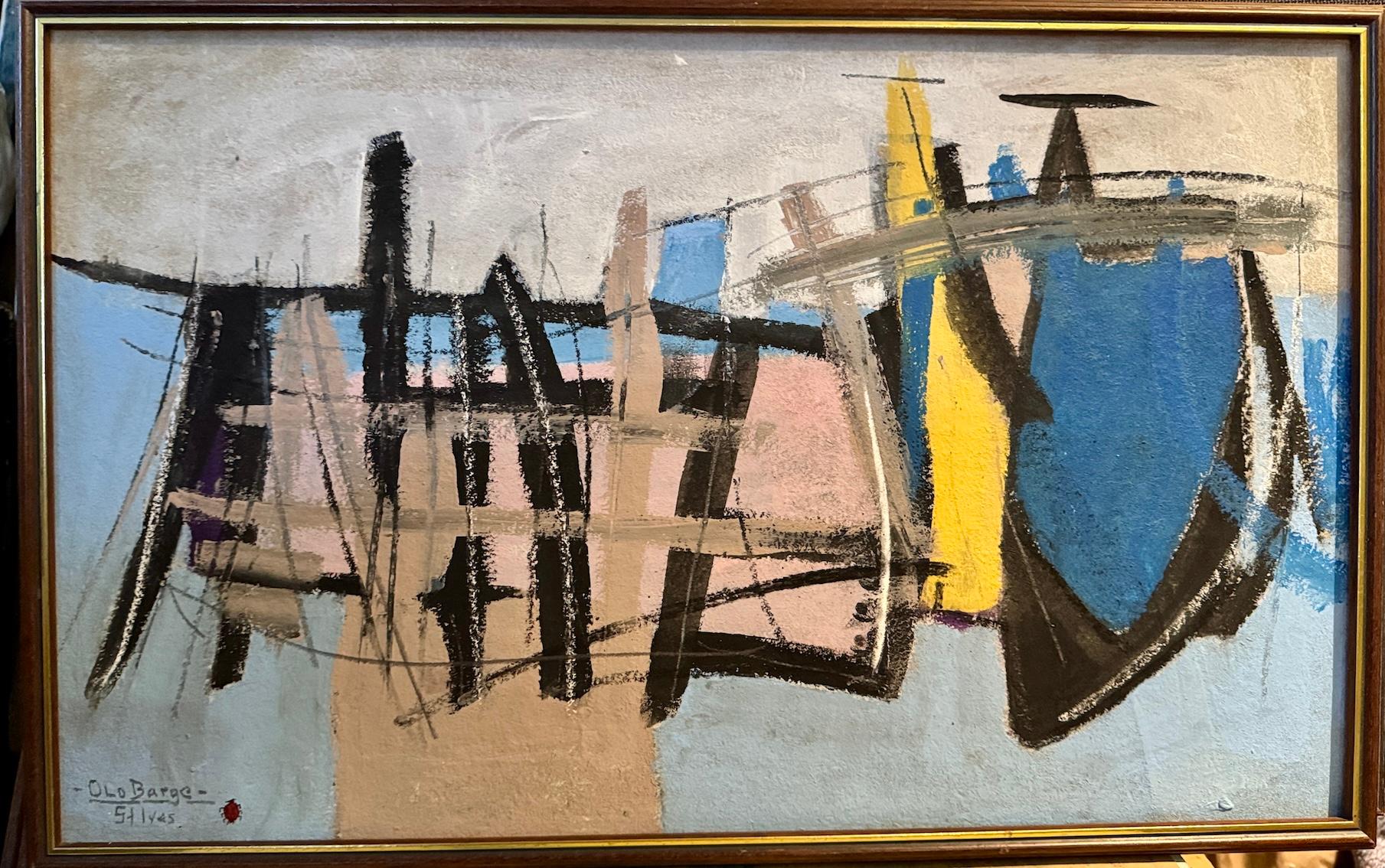 Abstract Painting di Cornish School - l'Old Berge, paesaggio astratto in stile St.Ives dalla Cornovaglia, Regno Unito