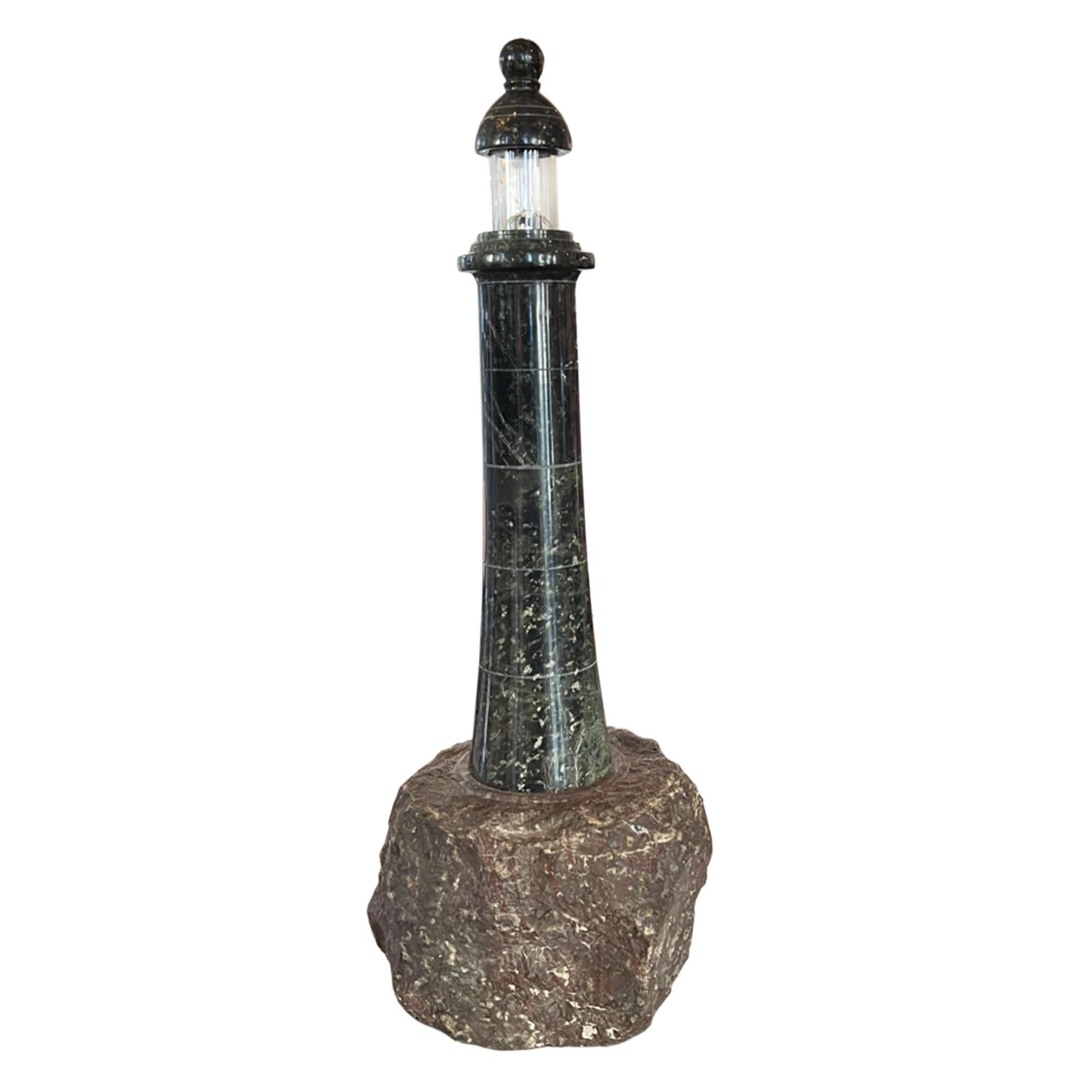 Cornish Serpentine 1930s Lighthouse Table Lamp In Good Condition For Sale In London, GB