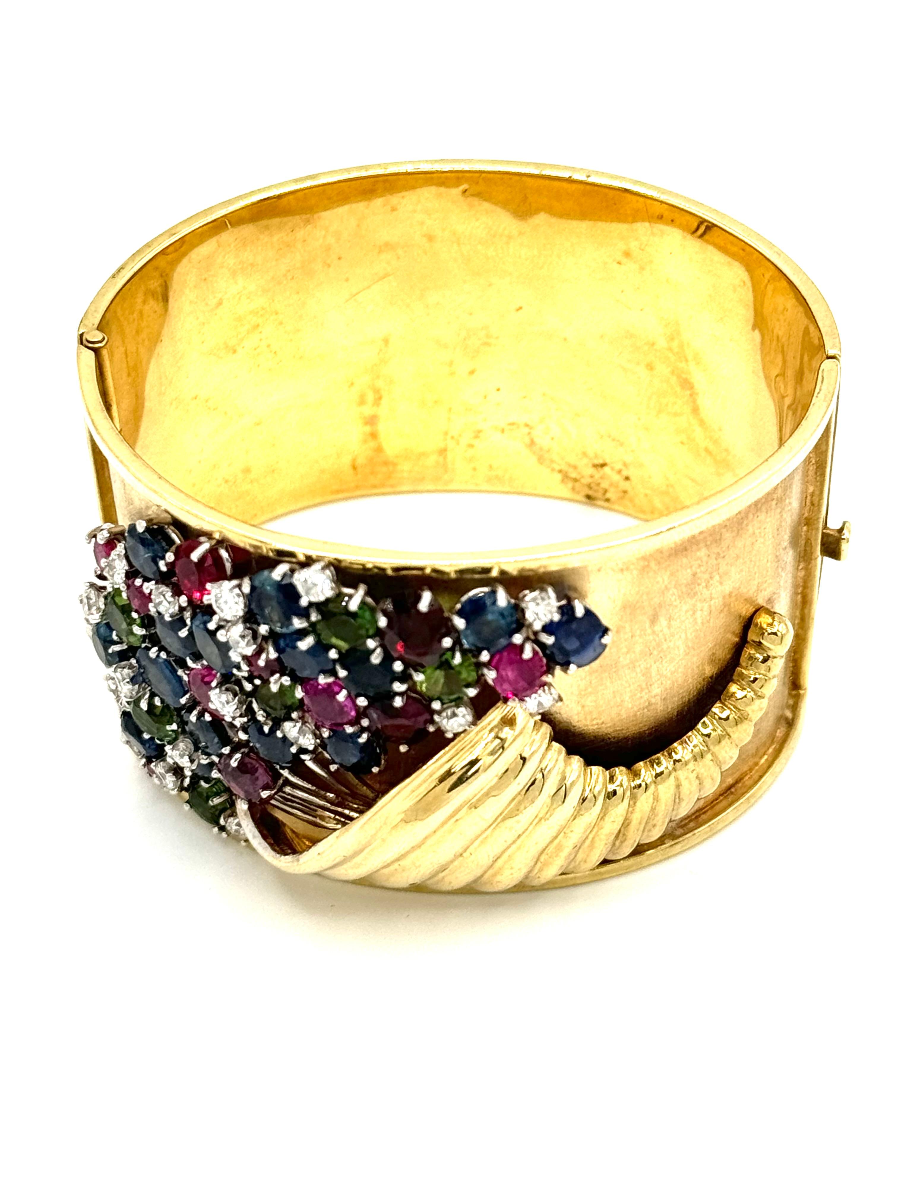 Taille ronde Bracelet manchette Cornucopia en or jaune 18K multi-gemmes en vente
