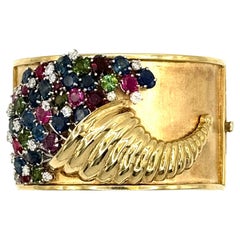 18 Karat Gelbgold Multi-Gem Füllhorn-Manschettenarmband