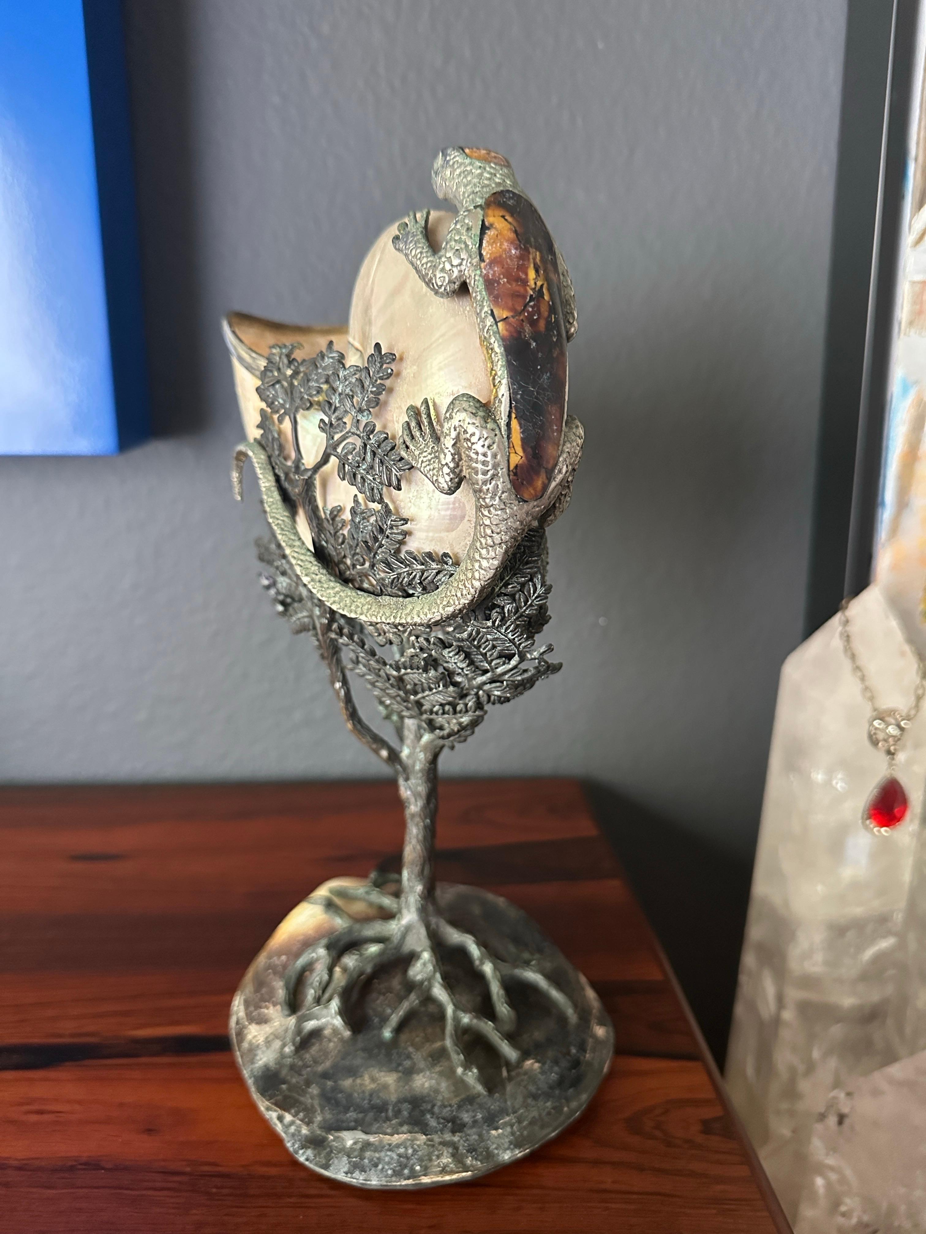 Hollywood Regency Cornucopia of Nautilus Shell and Lizard Object d’Art For Sale