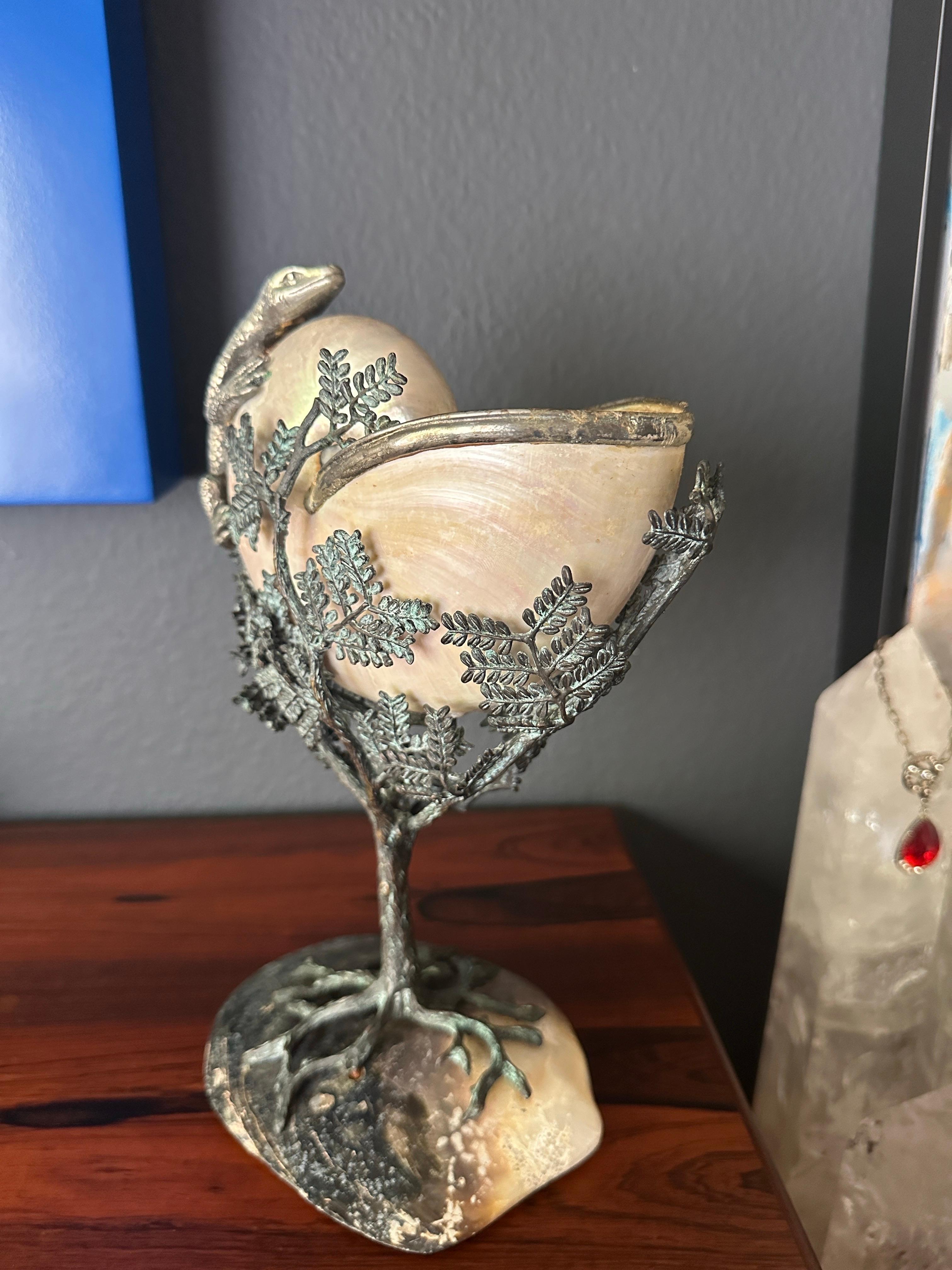 Bronze Cornucopia of Nautilus Shell and Lizard Object d’Art For Sale
