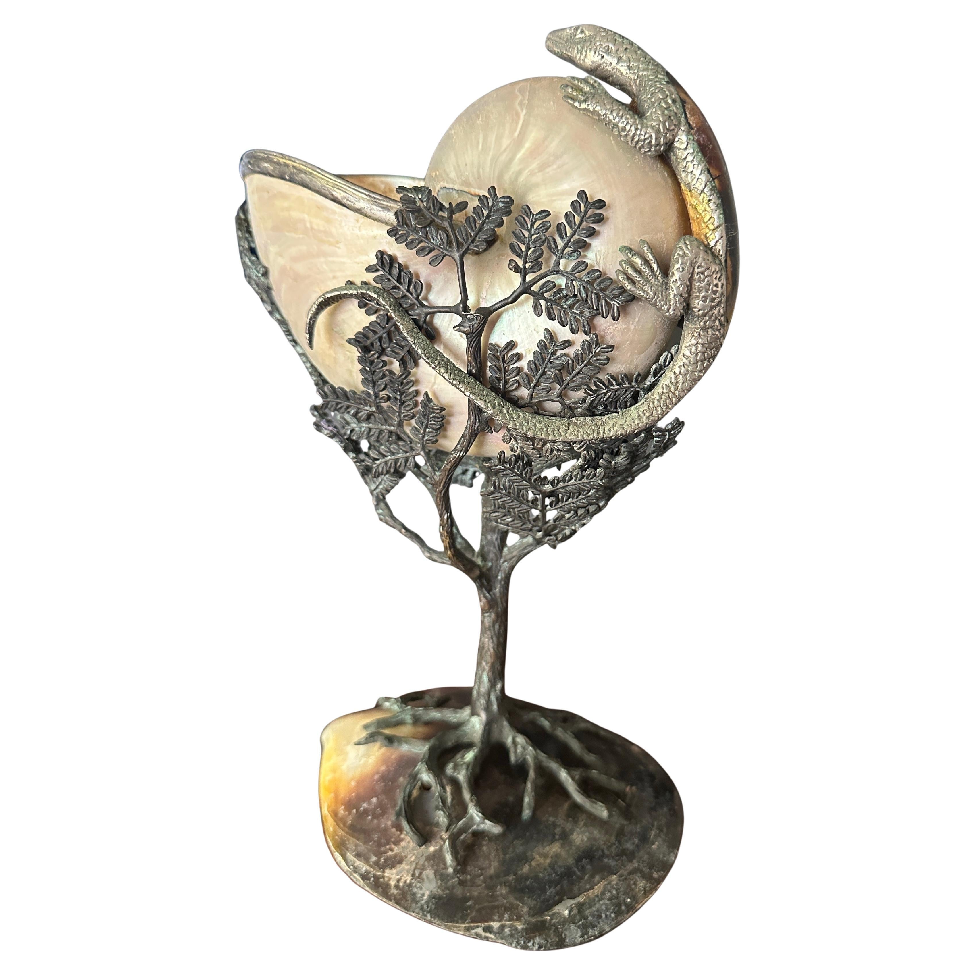 Cornucopia of Nautilus Shell and Lizard Object d’Art For Sale