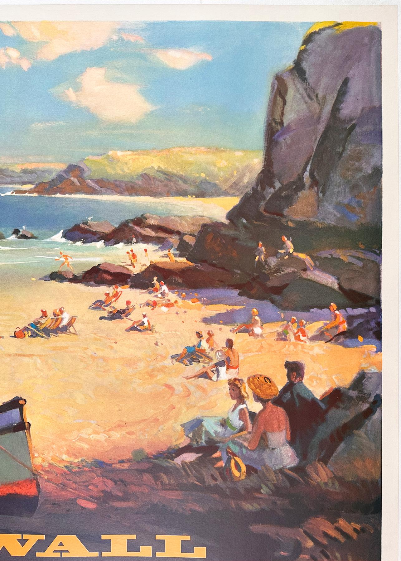 Linen Cornwall 1960 British Railways Quad Travel Advertising Poster, Leslie Wilcox