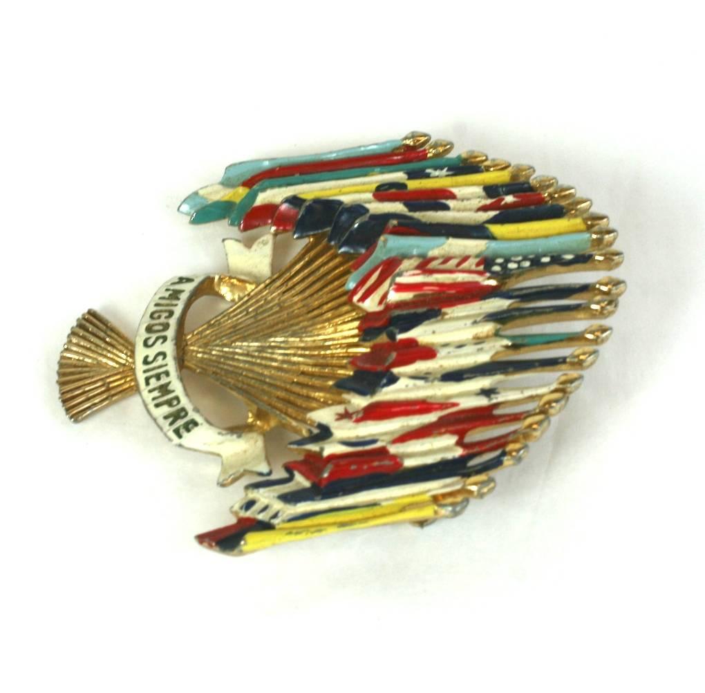 Charming 1930's Flag of Nations Brooch by Coro. Even close to a hundred years ago, people needed this quaint reminder that the world's nations needed to remain 