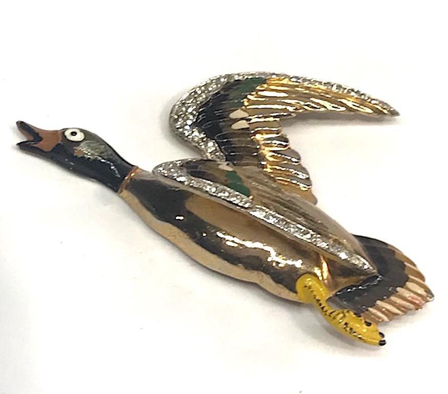 Coro 1940s Flying Mallard Duck Brooch 1