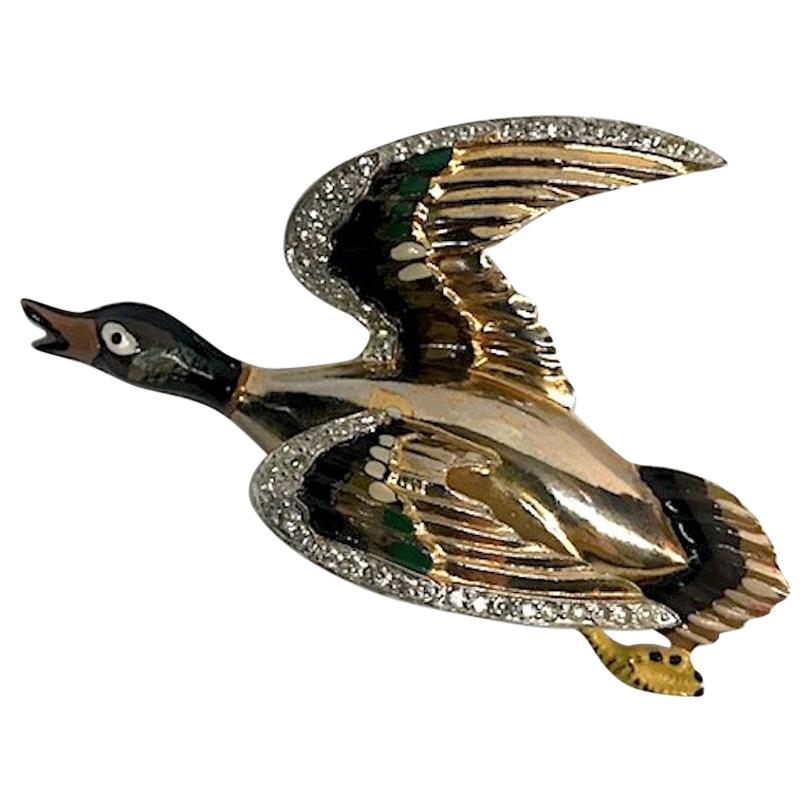 Coro 1940s Flying Mallard Duck Brooch