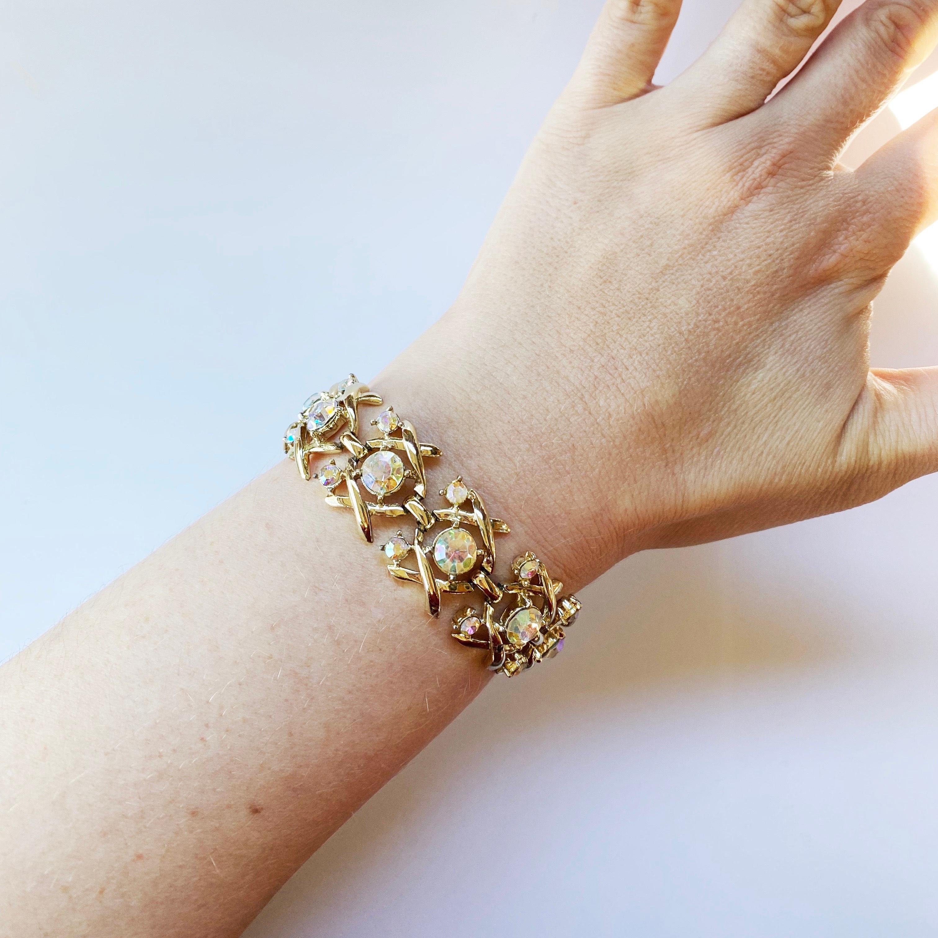 Circa, 1960s. A sparkling AB crystal and silvertone vintage bracelet by Coro. In good vintage condition.  