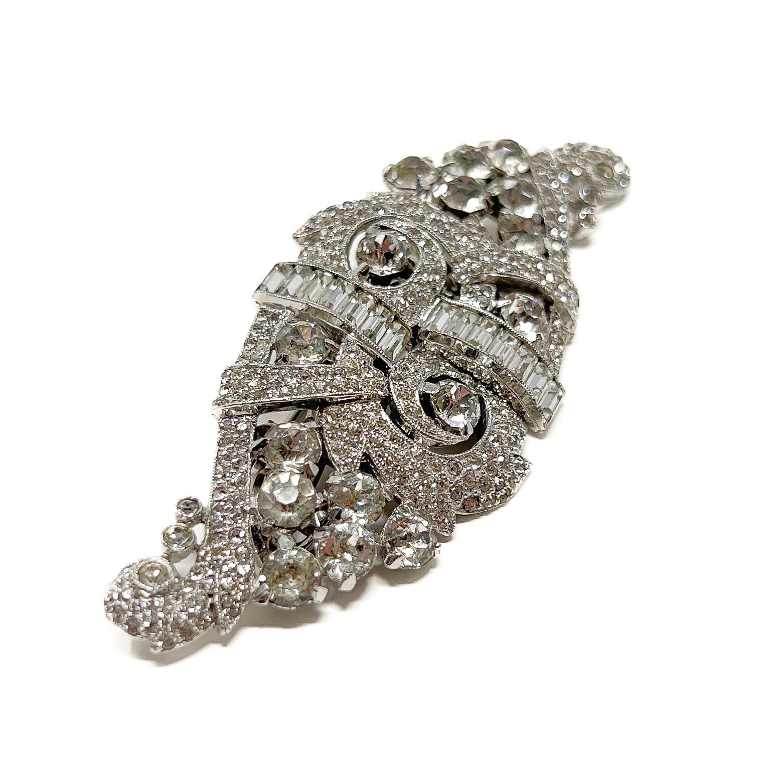 Coro Art Deco 1930s Vintage Paste Duette Clip Brooch For Sale 1
