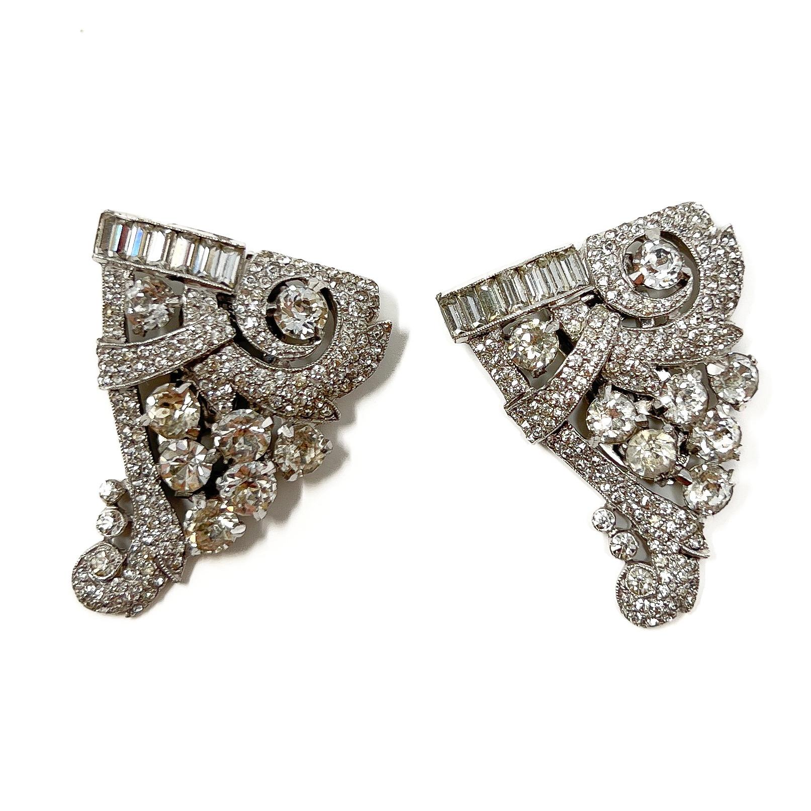 Coro Art Deco 1930s Vintage Paste Duette Clip Brooch For Sale 3