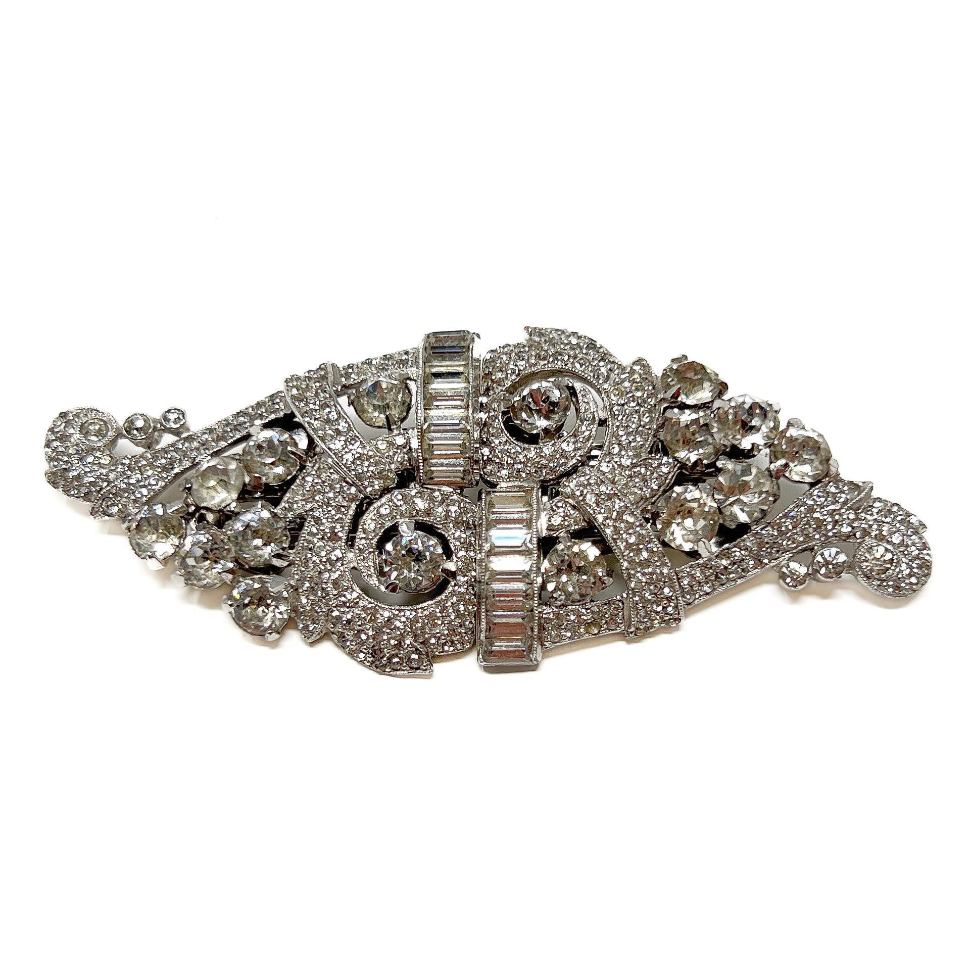 Coro Art Deco 1930s Vintage Paste Duette Clip Brooch For Sale