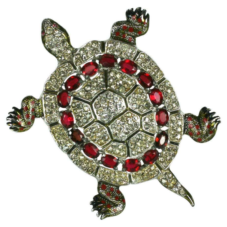 Coro Art Deco Pave Turtle Brooch For Sale