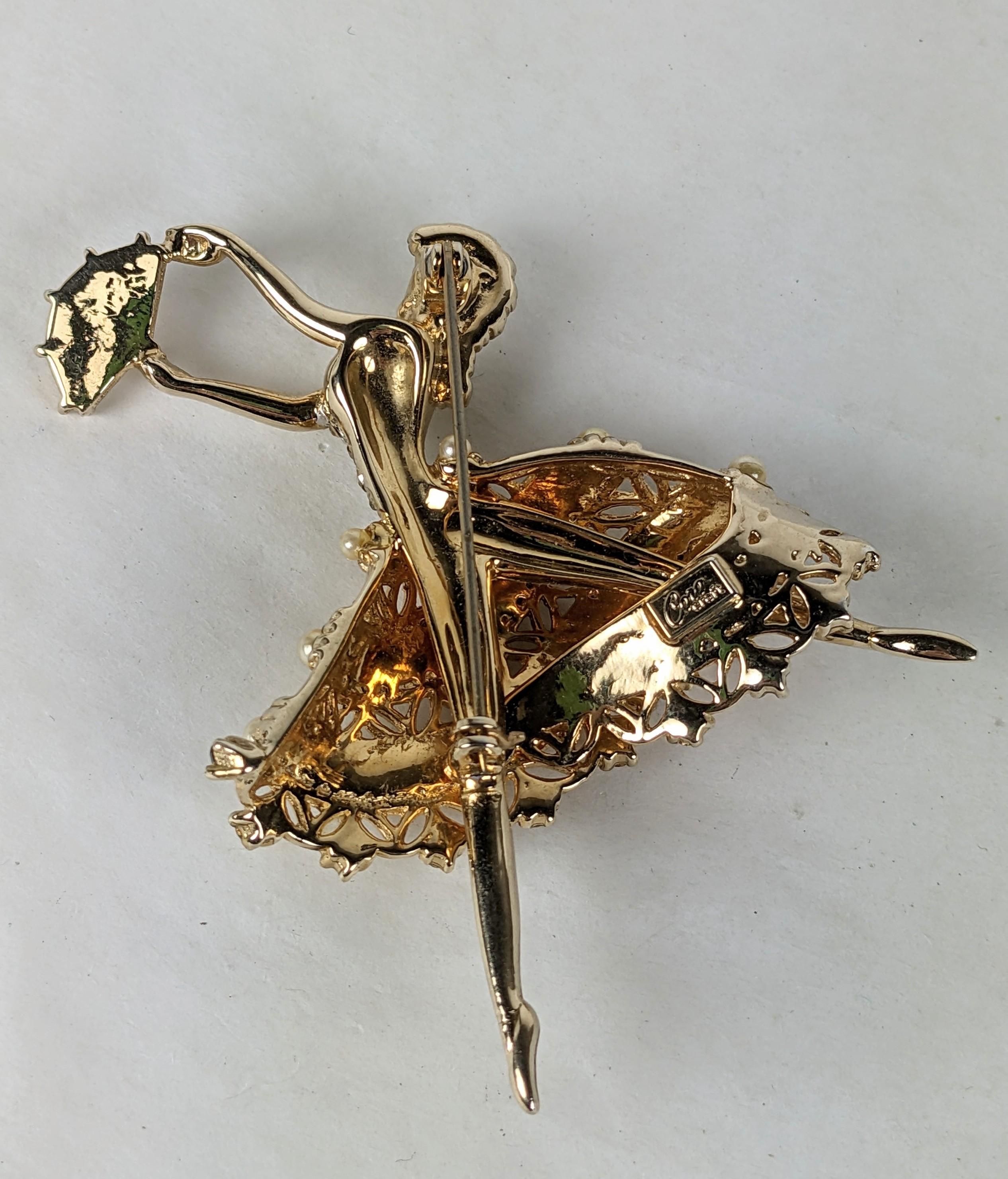 Coro Art Deco Pearl Studded Ballerina Brooch  In Excellent Condition In New York, NY