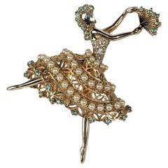 Coro Art Deco Pearl Studded Ballerina Brooch