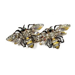 Coro c.1942 Queen Bees Enamel and Gold Plated Sterling Vintage Duette Brooch