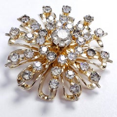 Coro Clear Crystal Gold Tone Flower Collector's Pin Brooch, Vintage, Mid 1900s