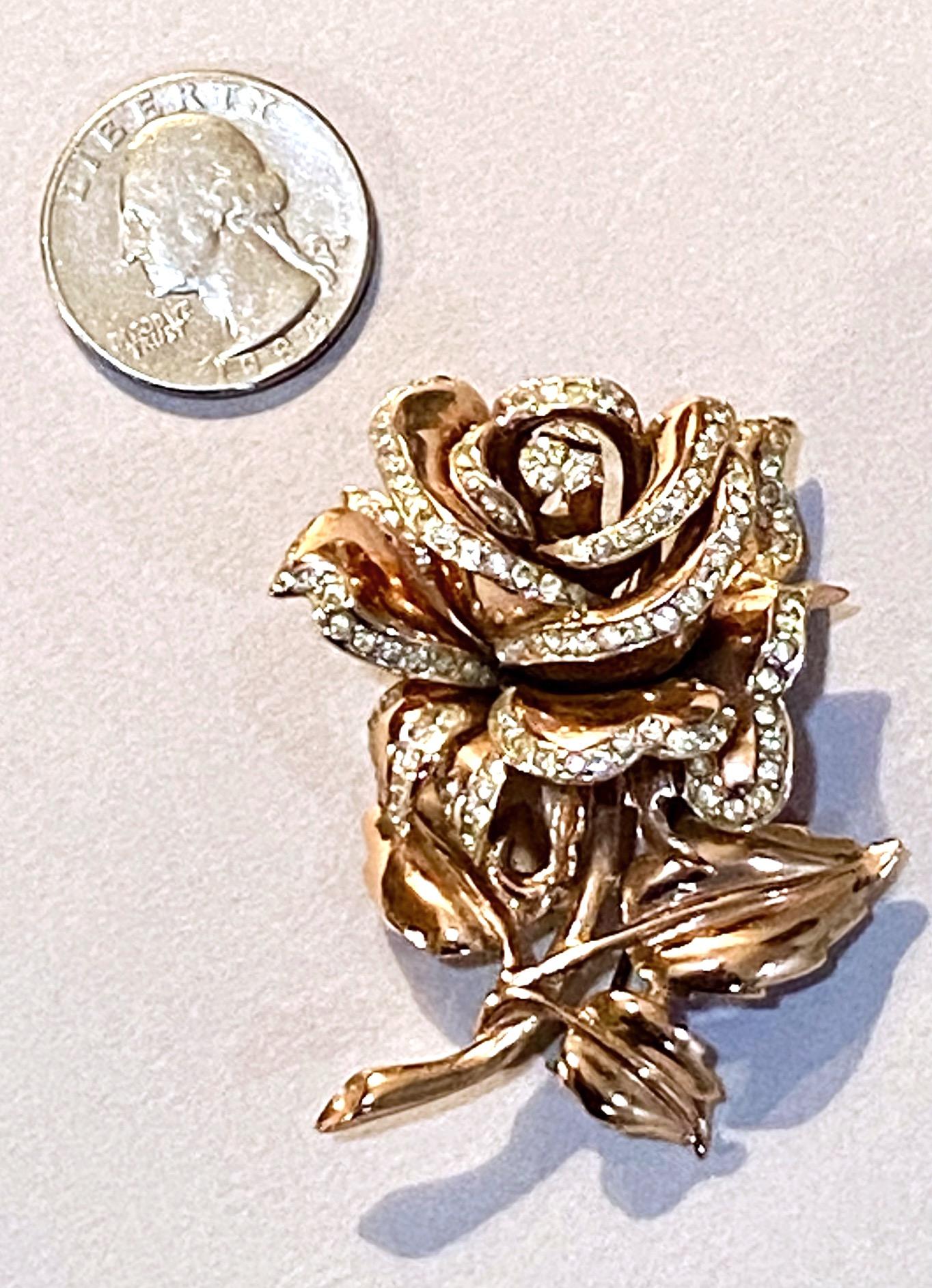 Coro Craft 1940 Rose Gold & Sterling Silver Rose brooch & Earrings, Adolph Katz 2