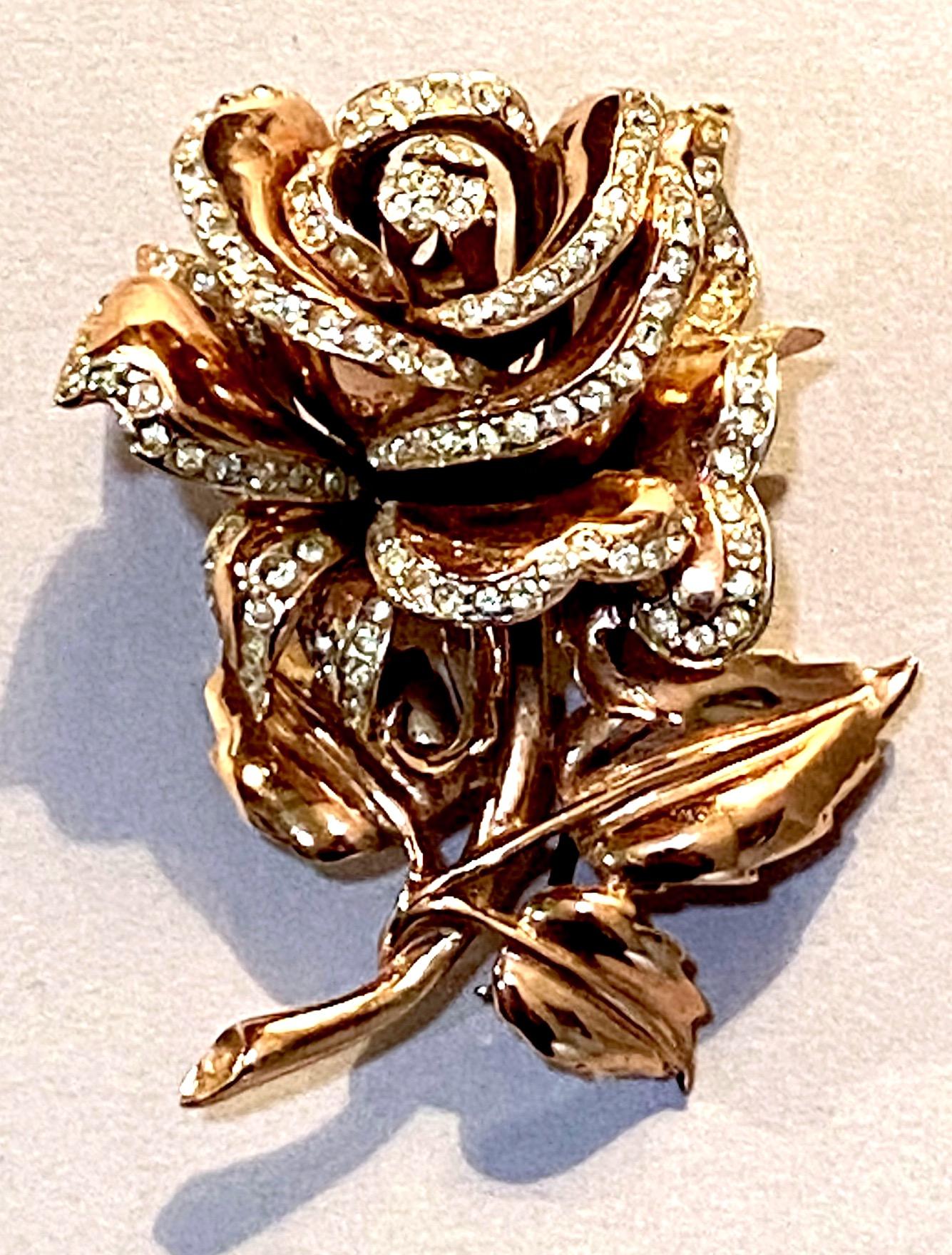 Coro Craft 1940 Rose Gold & Sterling Silver Rose brooch & Earrings, Adolph Katz 3