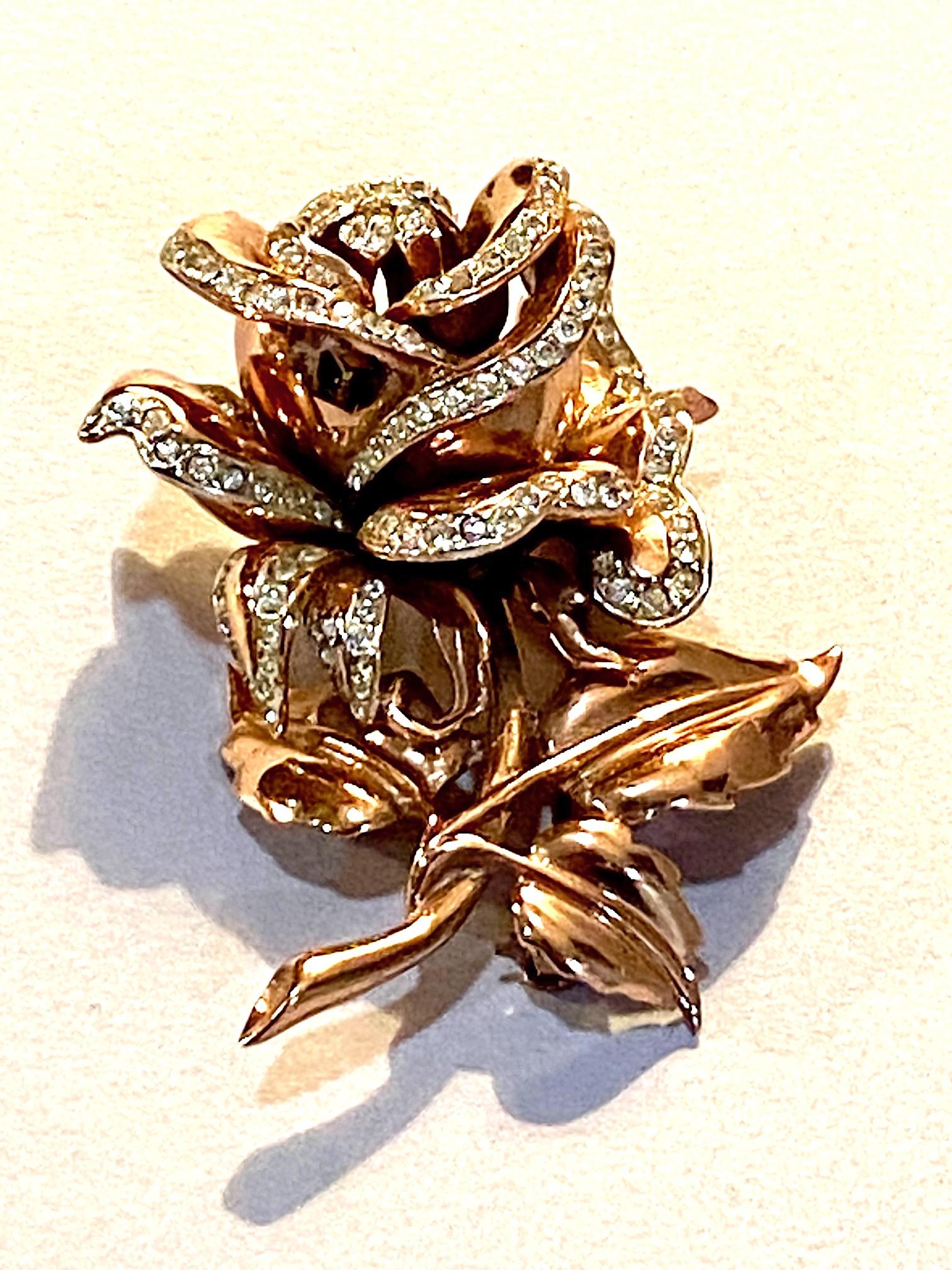 Coro Craft 1940 Rose Gold & Sterling Silver Rose brooch & Earrings, Adolph Katz 4