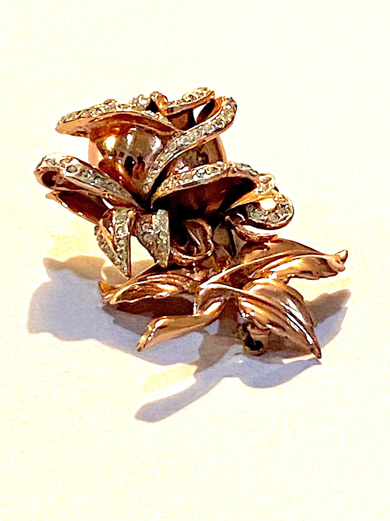 Coro Craft 1940 Rose Gold & Sterling Silver Rose brooch & Earrings, Adolph Katz 5