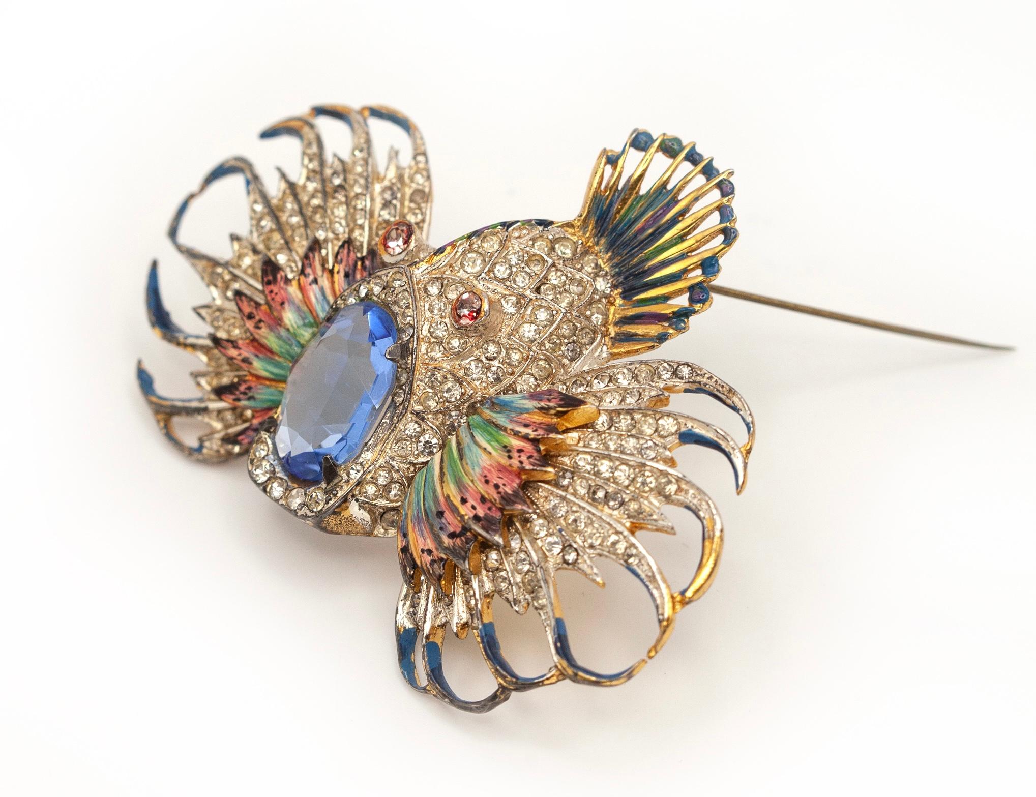 CORO CRAFT 1944 Sterling Enamel Rock Fish Brooch For Sale 5