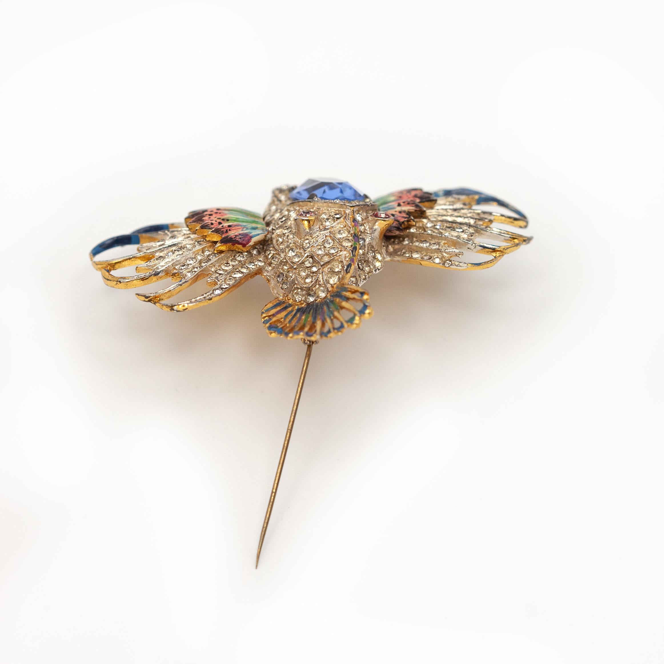 CORO CRAFT 1944 Sterling Enamel Rock Fish Brooch In Good Condition For Sale In New York, NY