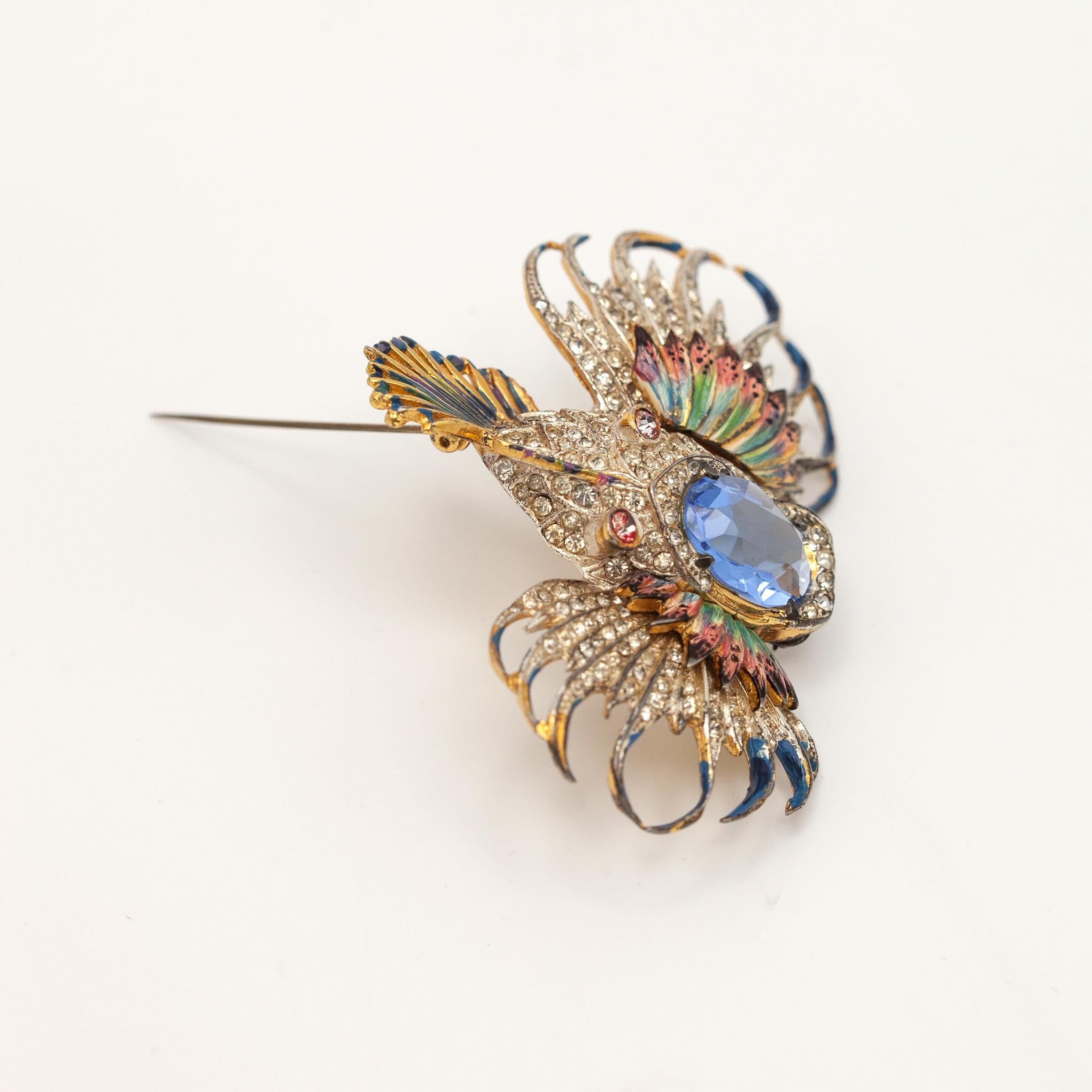 Women's or Men's CORO CRAFT 1944 Sterling Enamel Rock Fish Brooch For Sale