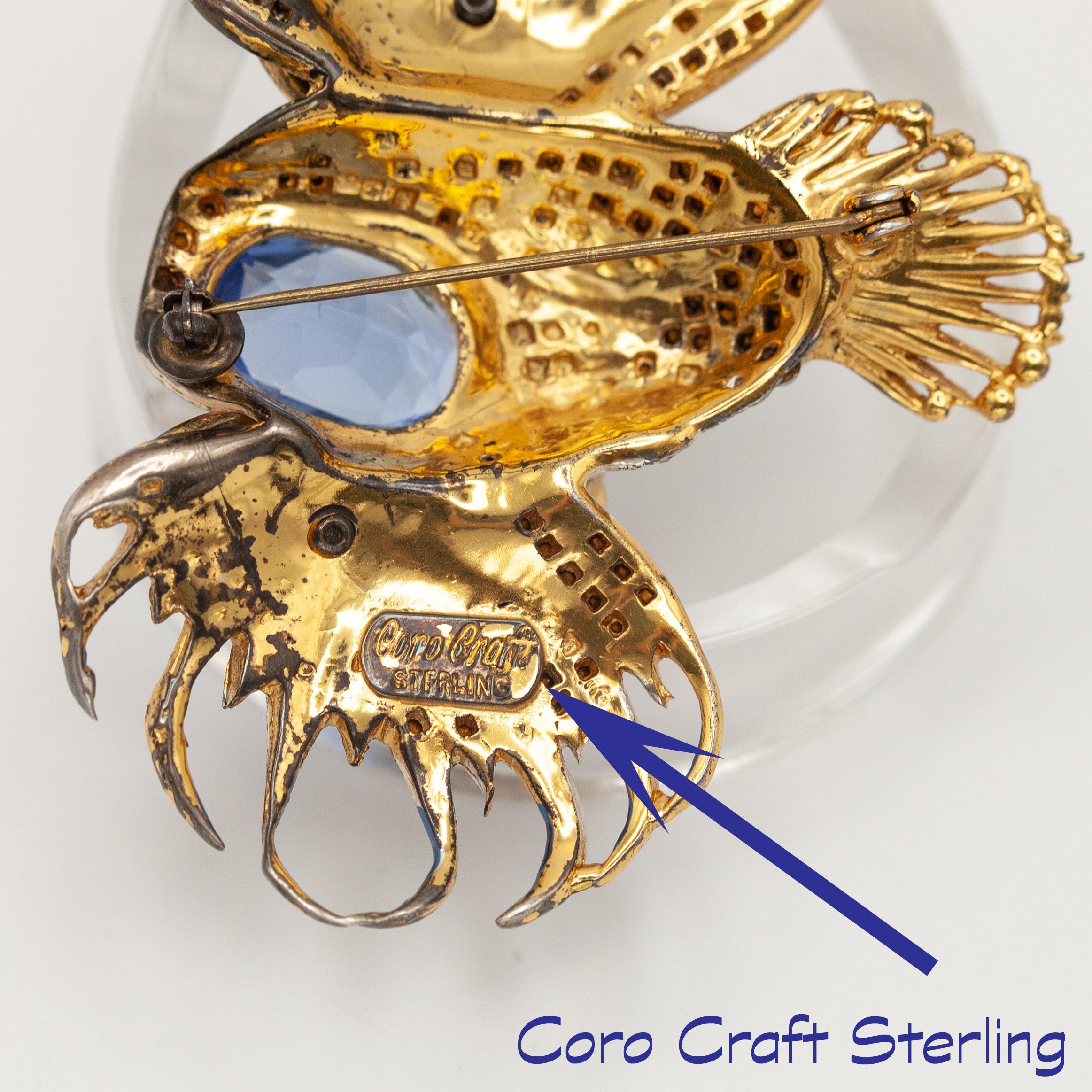 CORO CRAFT 1944 Sterling Enamel Rock Fish Brooch For Sale 1