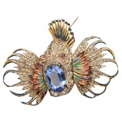 Vintage CORO CRAFT 1944 Sterling Enamel Rock Fish Brooch