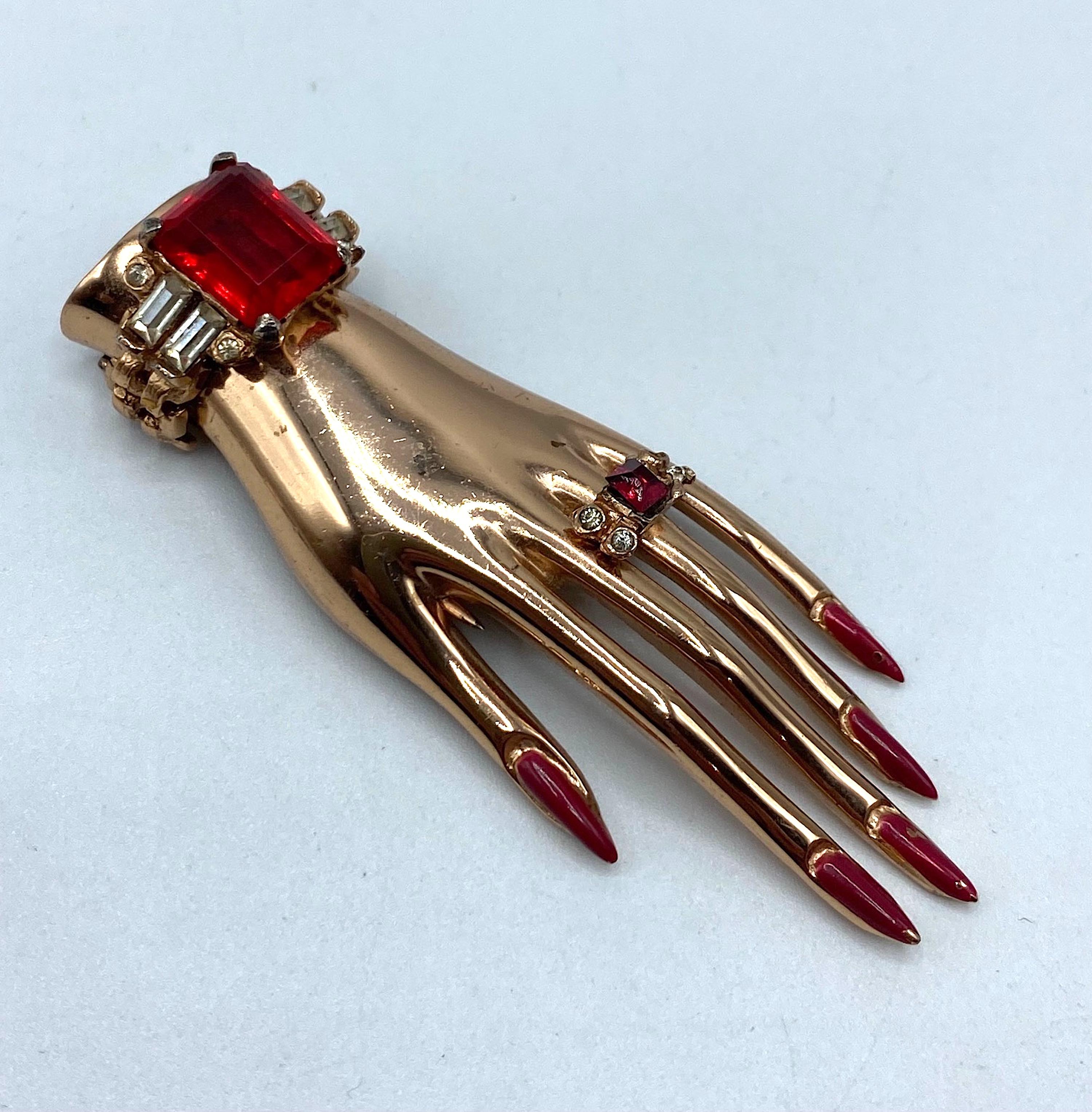Coro Craft Rose Gold on Sterling Silver Hand Fur Clip, Adolph Katz 1944 In Good Condition In New York, NY