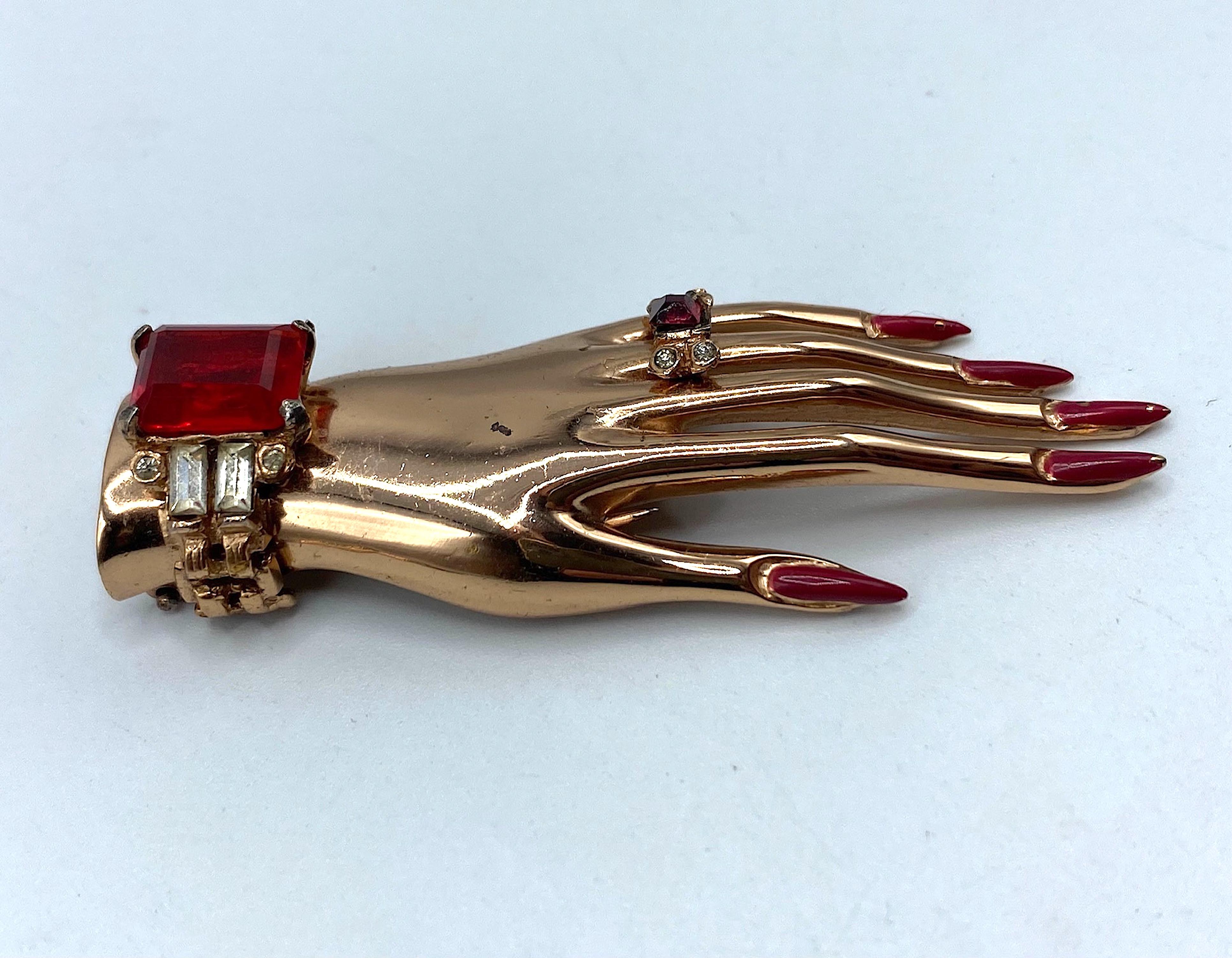 Women's or Men's Coro Craft Rose Gold on Sterling Silver Hand Fur Clip, Adolph Katz 1944