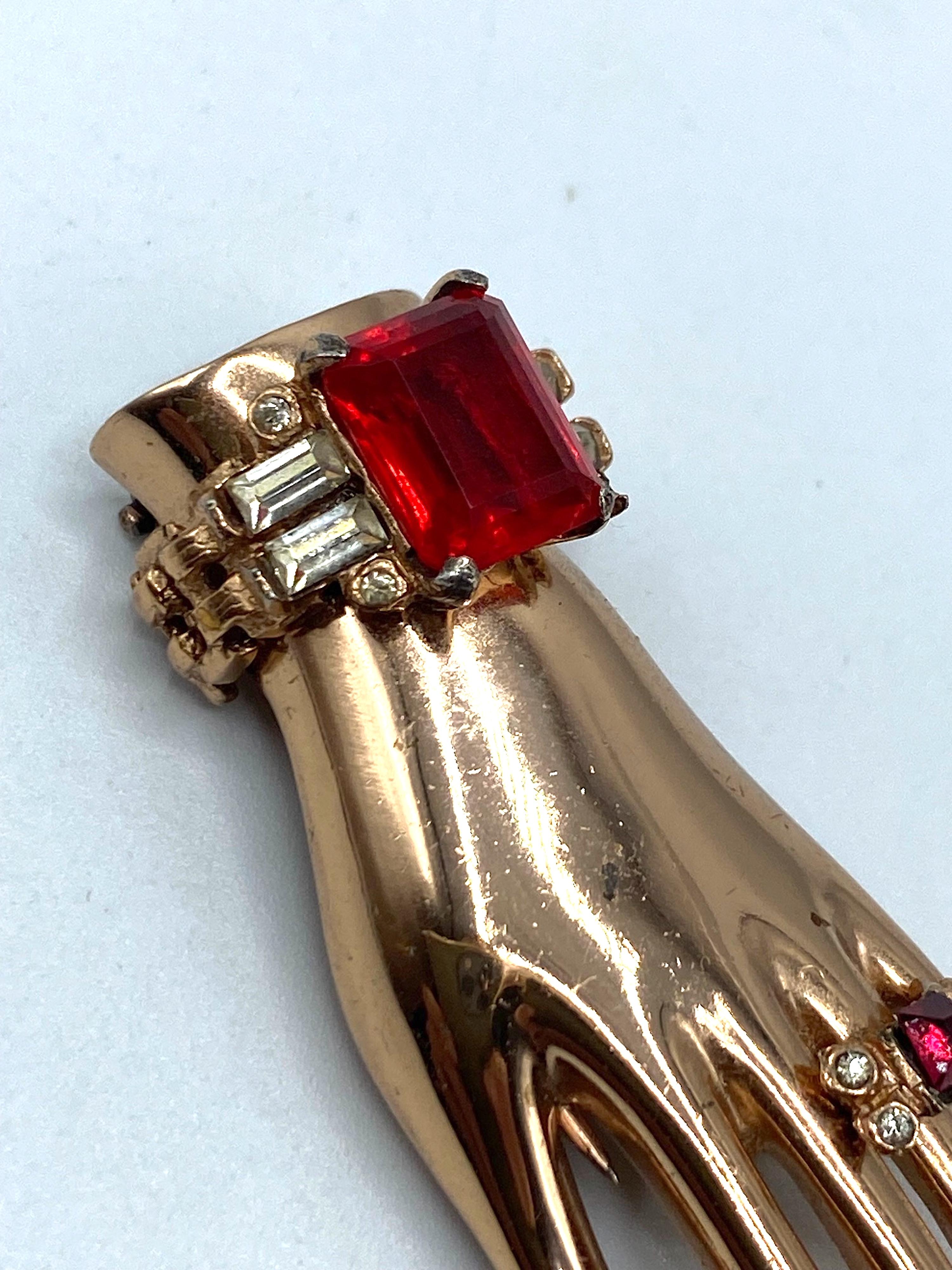 Coro Craft Rose Gold on Sterling Silver Hand Fur Clip, Adolph Katz 1944 1
