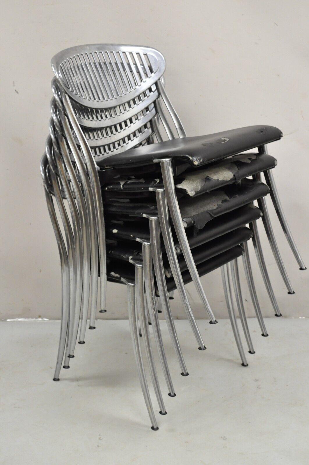 Vintage Coro Luigi Origlia designed Italian Modern Sculpted Aluminum Dining Chairs with Stackable Frames - Set of 6. Circa 1980. Measurements: 31