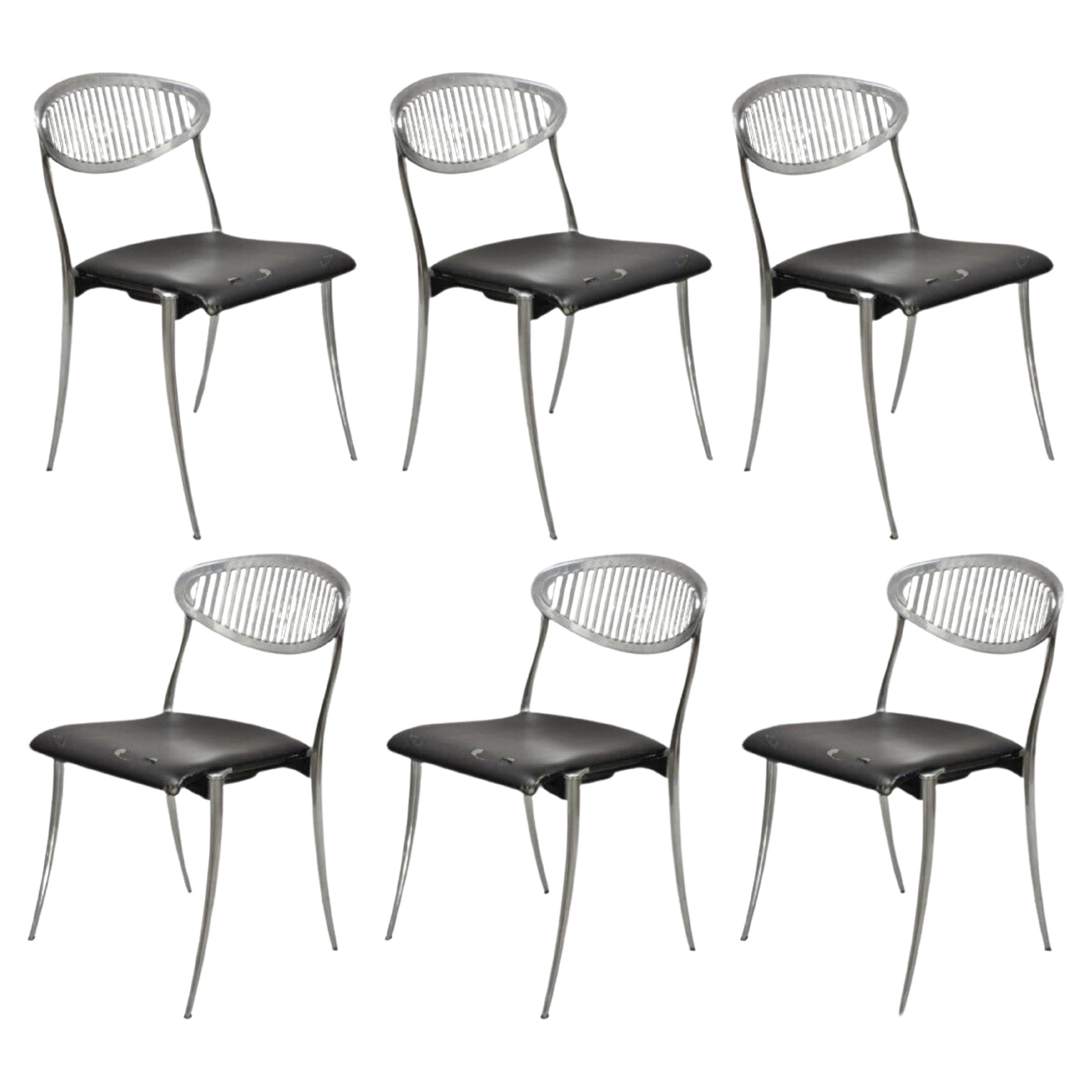 Chaises de salle à manger modernes italiennes Coro Luigi Origlia en aluminium sculpté - Lot de 6 en vente