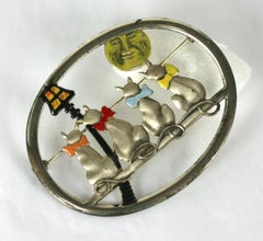 Coro Moon Gazing Cat Brooch