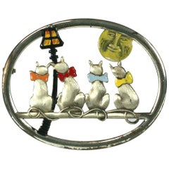 Coro Moon Gazing Cat Brooch