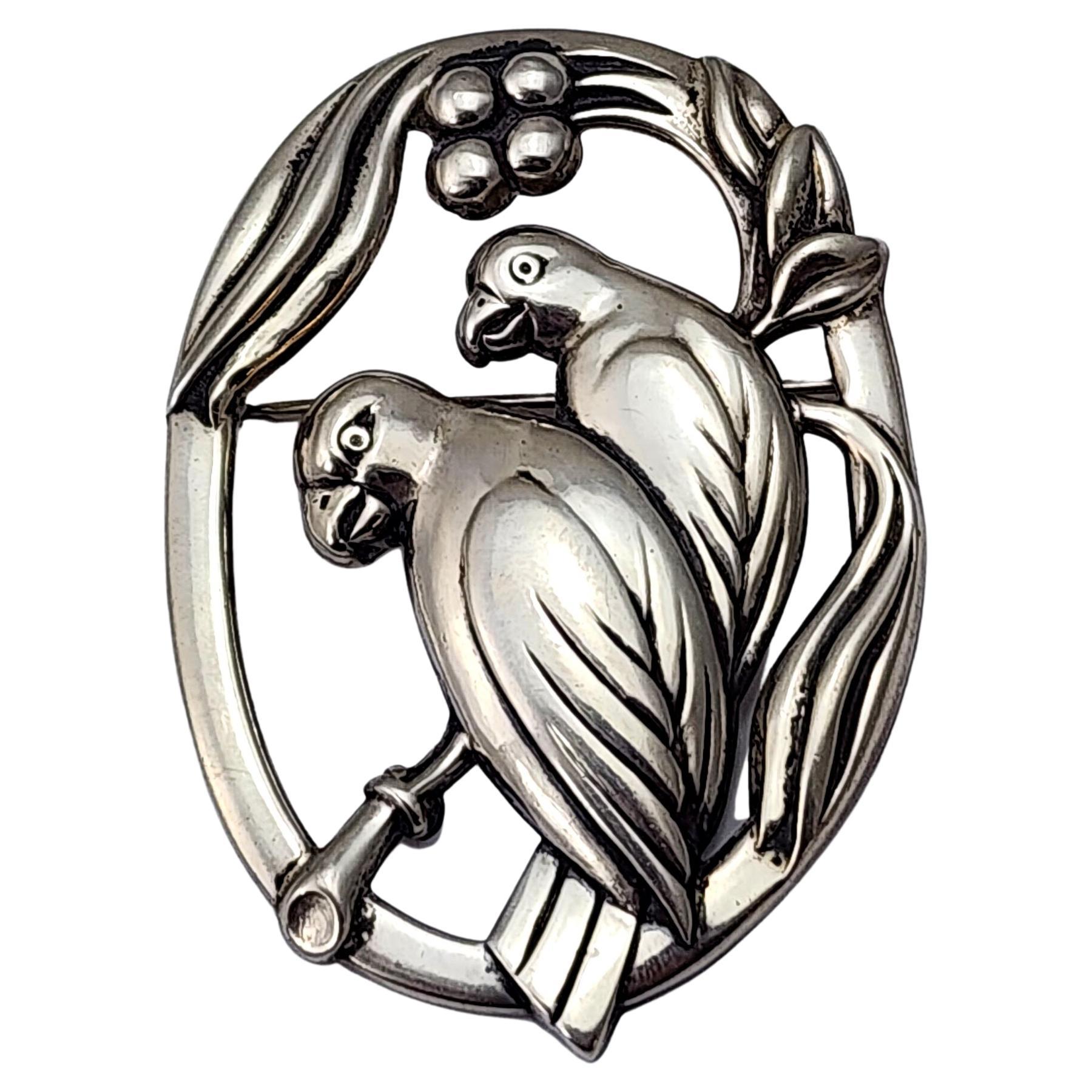 Coro Norseland Sterling Silver Double Bird and Berries Oval Pin/Brooch #14190 For Sale