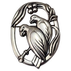 Coro Norseland Broche/épingle ovale double oiseau et baies en argent sterling n° 14190