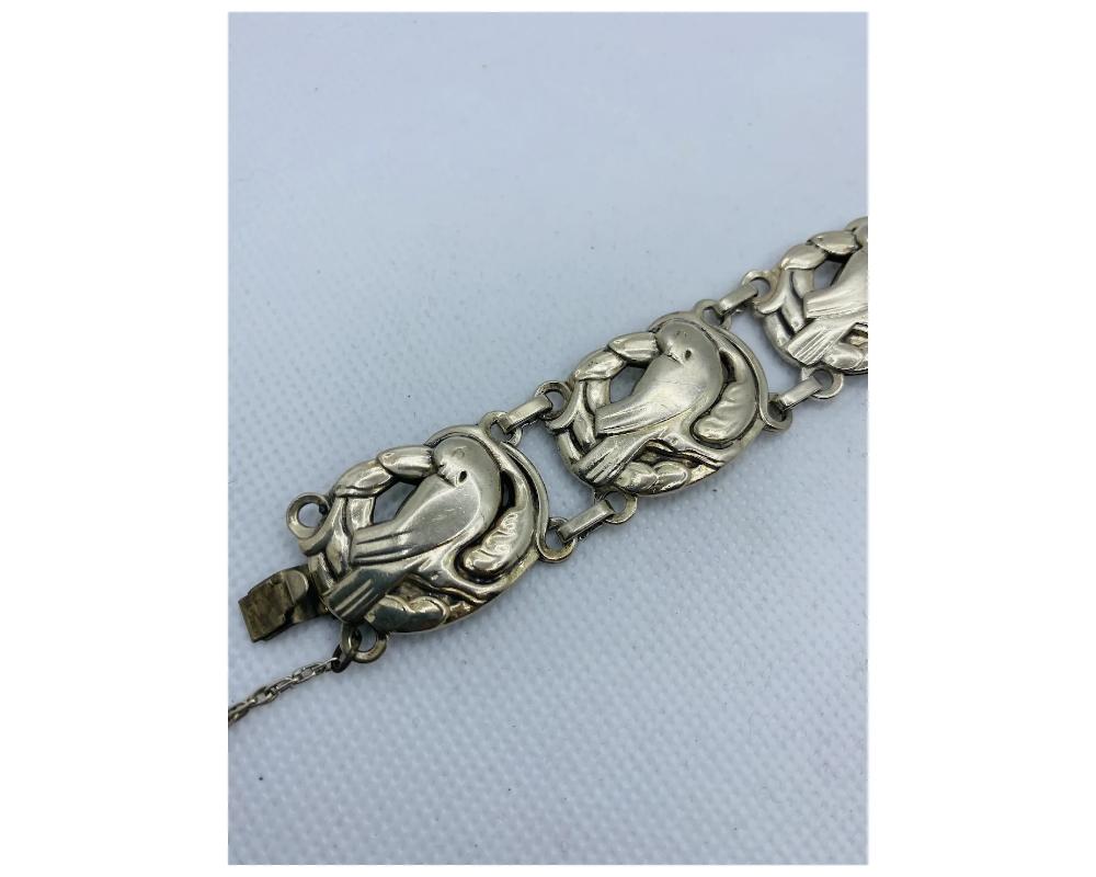 Coro Norseland Sterling Silver Vintage Birds Bracelet For Sale 1