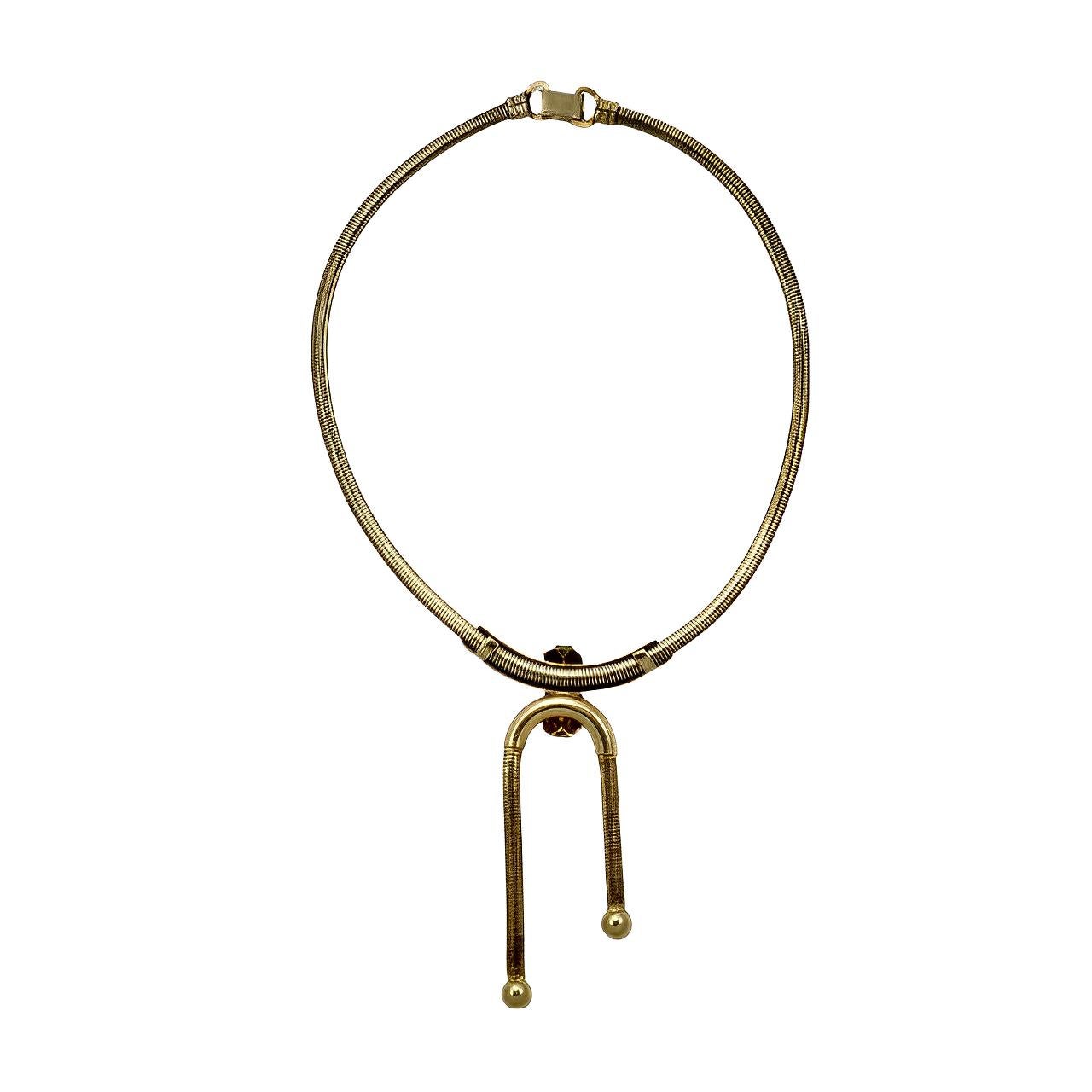 da uomo o donna Collana con ciondolo Coro Pegasus placcato oro e strass blu acqua, anni '40 circa in vendita