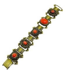 CORO pegasus signé vintage gold tone faux coral link bracelet
