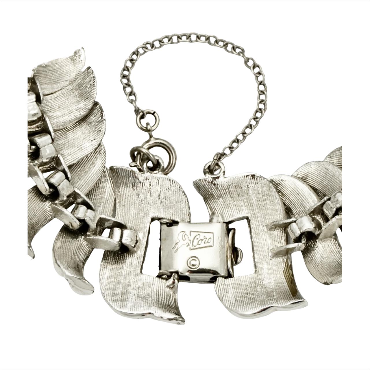 Coro Pegasus Silver Plated Textured and Shiny Link Bracelet For Sale 3