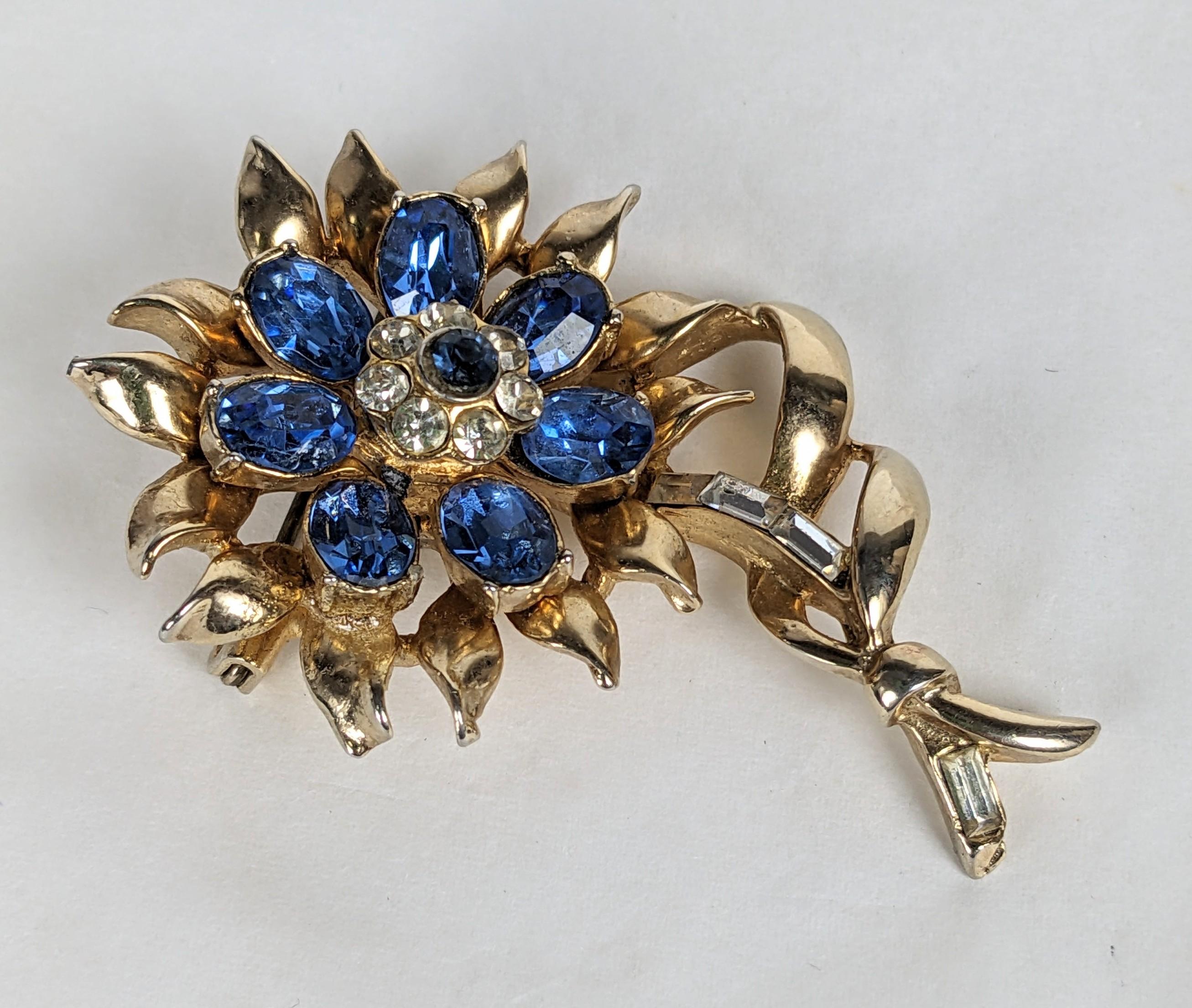 Coro Retro Sapphire Flower Brooch In Good Condition For Sale In New York, NY