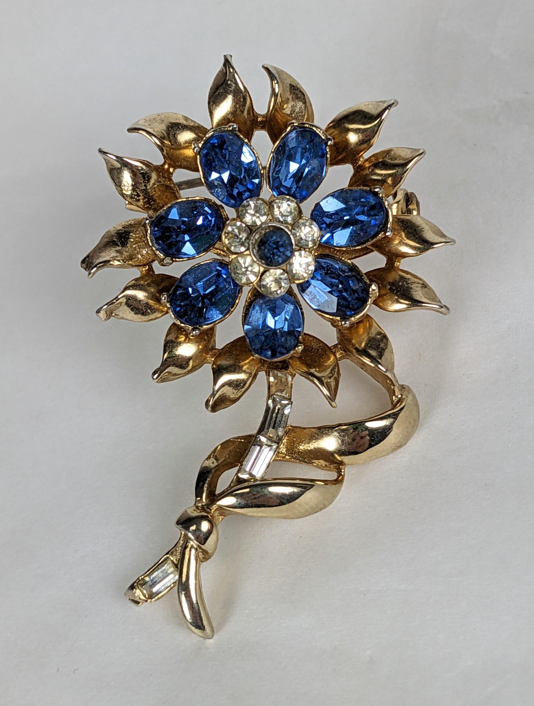 Coro Retro Sapphire Flower Brooch For Sale 1