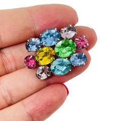 CORO signé vintage argenté strass colorés broche designer