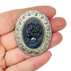 CORO signed vintage sterling silver glass cameo designer brooch